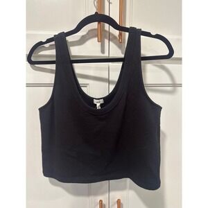 Aerie Black Ribbed Knit Cropped Tank Top S Lace Detail Sleeveless Scoop Neck NWT